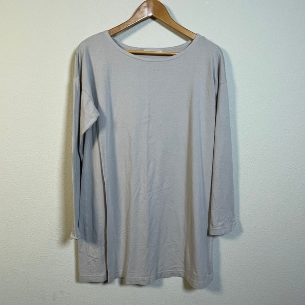Bryn Walker Tunic Top Womens S Gray Bamboo Cotton Stretch Long Sleeve USA Earthy